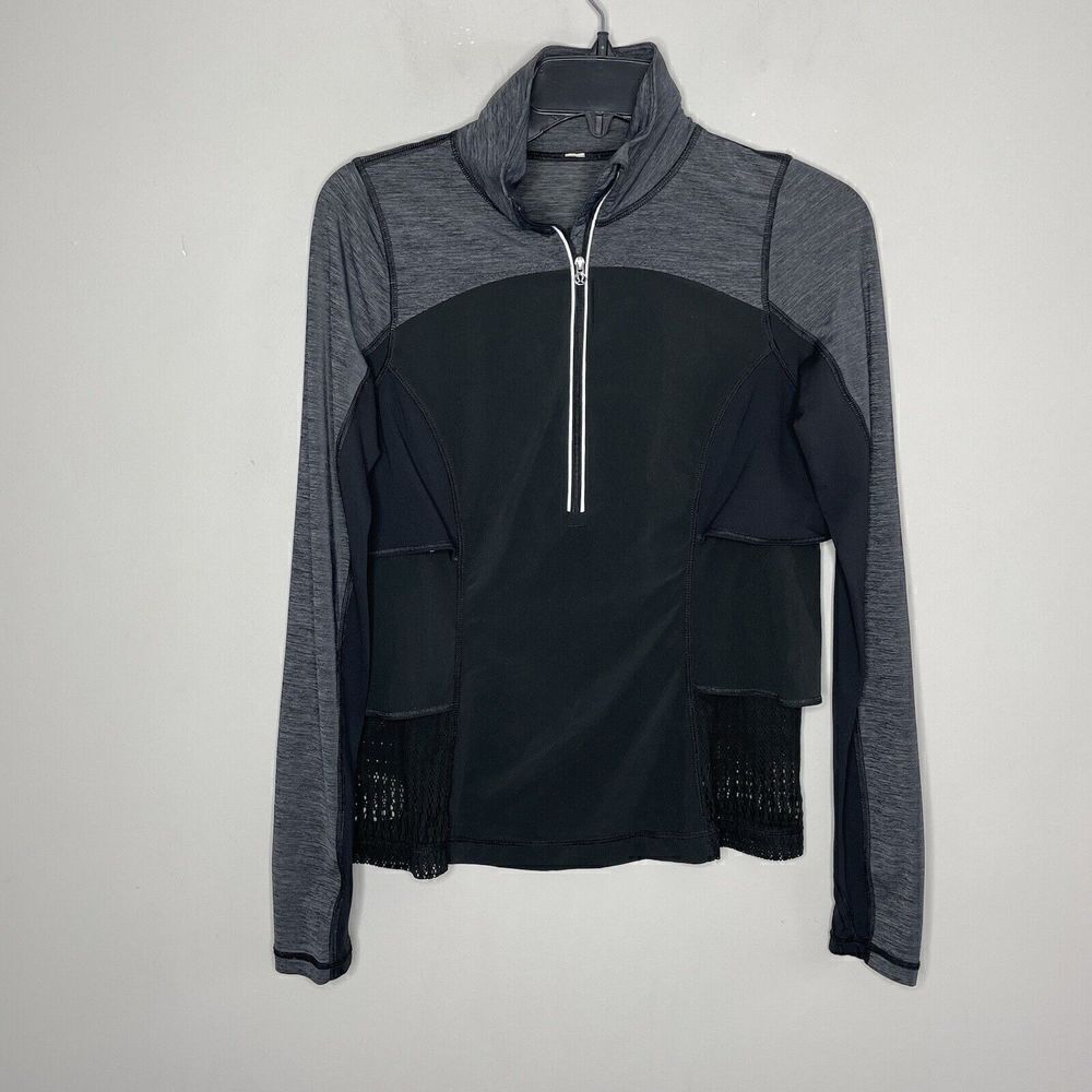 LULULEMON Womens Sun Runner Hybrid Pullover Sz 4 Black Gray 1/2-Zip Jacket